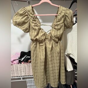 ASOS textured smock mini dress with puff sleeves in olive